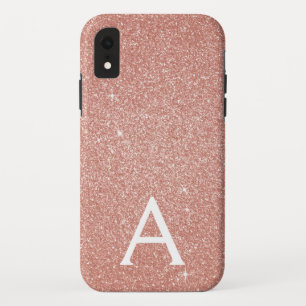 Pink Rose Gold Glitter and Sparkle Monogram iPhone XR Case