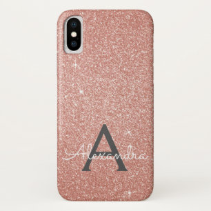 Pink Rose Gold Glitter and Sparkle Monogram iPhone X Case