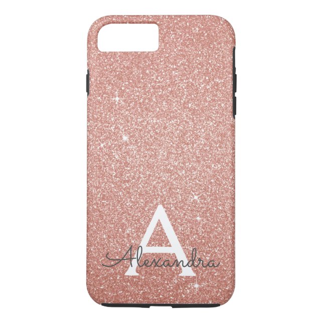 Pink Rose Gold Glitter and Sparkle Monogram Case-Mate iPhone Case (Back)