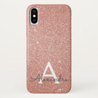 Pink Rose Gold Glitter and Sparkle Monogram iPhone X Case