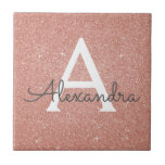 Pink Rose Gold Glitter and Sparkle Monogram Ceramic Tile<br><div class="desc">Pink Rose Gold Faux Glitter and Sparkle Elegant Ceramic Tiles. These Tiles can be customised to include your initial and first name and make a great Pink Rose Gold Gift for a Birthday,  Girl's Baby Shower,  Bridal Shower,  Bachelorette Party or Wedding.</div>