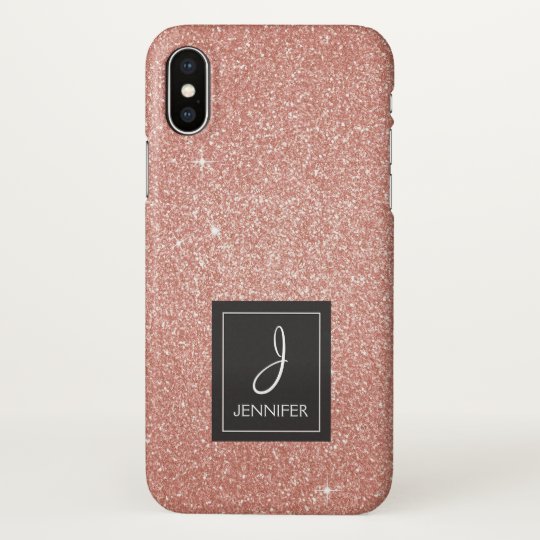 Pink Rose Gold Glitter and Sparkle Monogram iPhone X Case