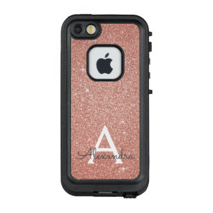 Pink Rose Gold Glitter and Sparkle Monogram LifeProof FRÄ’ iPhone SE/5/5s Case
