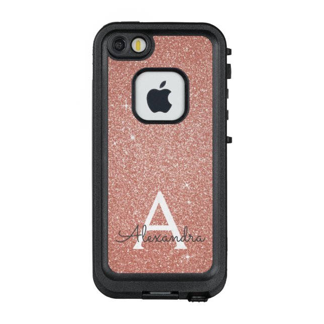 Pink Rose Gold Glitter and Sparkle Monogram LifeProof iPhone Case (Back)