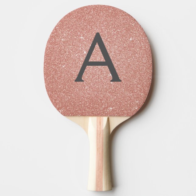 Pink Rose Gold Glitter and Sparkle Monogram Ping Pong Paddle (Front)