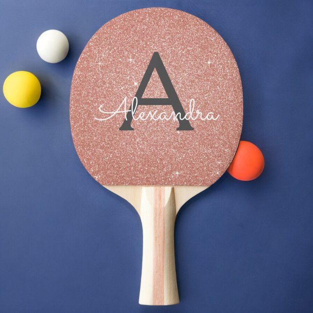 Pink Rose Gold Glitter and Sparkle Monogram Ping Pong Paddle (Creator Uploaded)