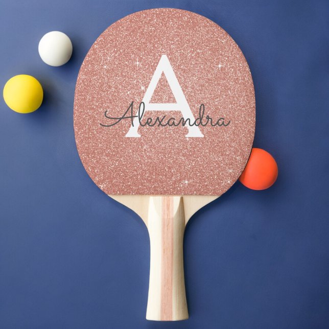 Pink Rose Gold Glitter and Sparkle Monogram Ping Pong Paddle (Creator Uploaded)