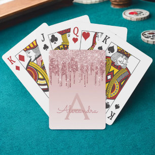 Pink Rose Gold Glitter and Sparkle Monogram Playing Cards