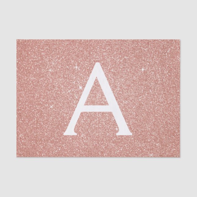 Pink Rose Gold Glitter and Sparkle Monogram Tissue Paper (Front)