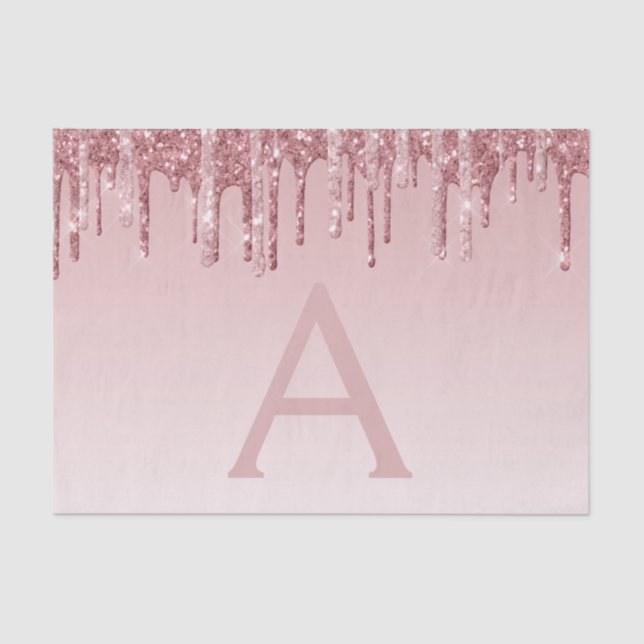 Pink Rose Gold Glitter and Sparkle Monogram Tissue Paper (Front)