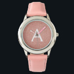 Pink Rose Gold Glitter and Sparkle Monogram Watch<br><div class="desc">Pink Rose Gold Faux Glitter and Sparkle Elegant Monogram Watch. This Watch can be customised to include your initial and first name. The Rose Gold Glitter Watch makes a great Bridal Shower,  Birthday Party or Bachelorette Party gift for that special person who loves pink.</div>