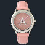 Pink Rose Gold Glitter and Sparkle Monogram Watch<br><div class="desc">Pink Rose Gold Faux Glitter and Sparkle Elegant Monogram Watch. This Watch can be customised to include your initial and first name. The Rose Gold Glitter Watch makes a great Bridal Shower,  Birthday Party or Bachelorette Party gift for that special person who loves pink.</div>