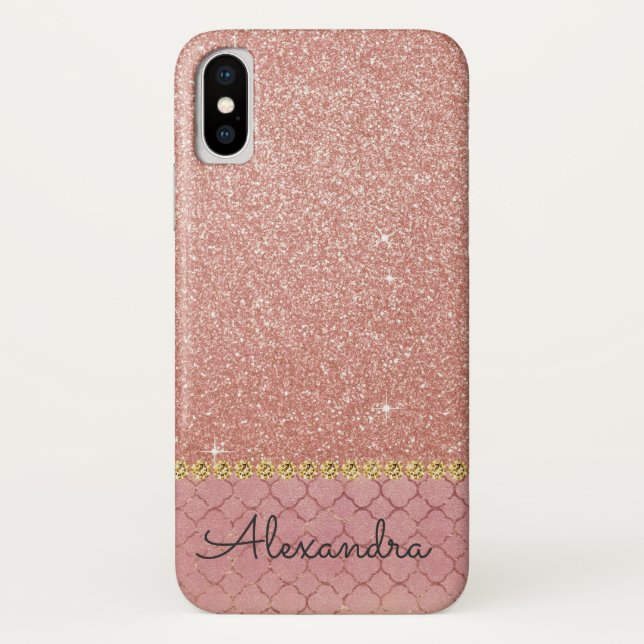 Pink Rose Gold Glitter and Sparkle Pattern Case-Mate iPhone Case (Back)