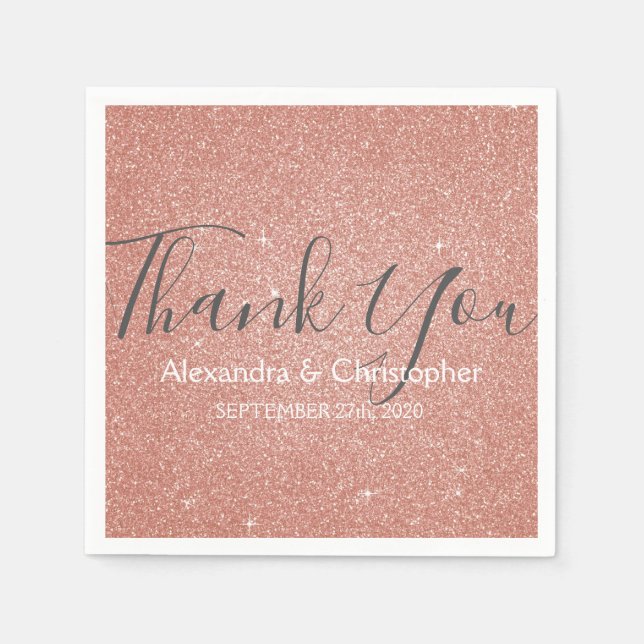 Pink Rose Gold Glitter and Sparkle Thank You Napkin (Front)