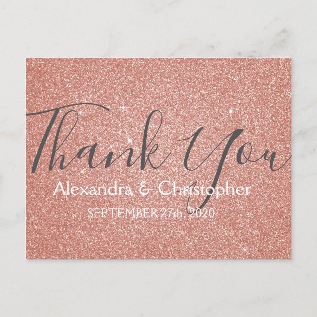 Pink Rose Gold Glitter and Sparkle Thank You Postcard (Front)