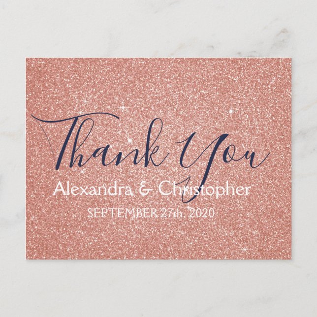 Pink Rose Gold Glitter and Sparkle Thank You Postcard (Front)