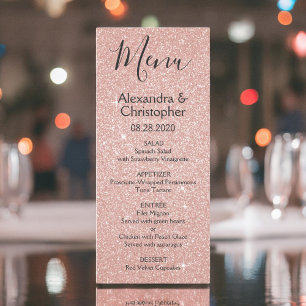 Pink Rose Gold Glitter and Sparkle Wedding Menu