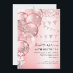 Pink Rose Gold Glitter Balloon Any Age Birthday Invitation<br><div class="desc">Modern Elegant Blush Pink Rose Gold Glitter Sparkle Banner Balloon Any Age Birthday</div>