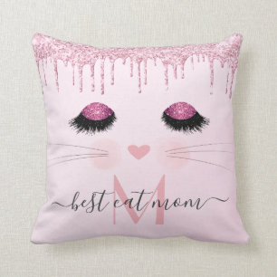Pink rose gold glitter best cat mum  cushion