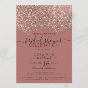 Pink Rose Gold Glitter Confetti Bridal Shower Invitation