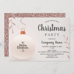 Pink Rose Gold Glitter Corporate Holiday Party Invitation