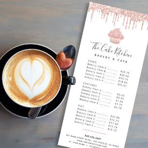 Pink Rose Gold Glitter Cupcake Bakery Dessert Menu