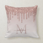 Pink Rose Gold Glitter Drips Glam Monogram Script Cushion<br><div class="desc">Modern Glam Blush Pink Rose Gold Glitter Drips Ombre Monogram Script Throw Pillow</div>