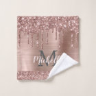 Pink Rose Gold Glitter Drips Monogram Feminine