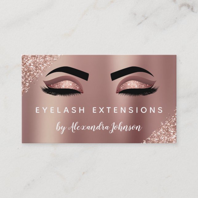 Pink Rose Gold Glitter Eyelash Lashes Extensions Business Card (Front)