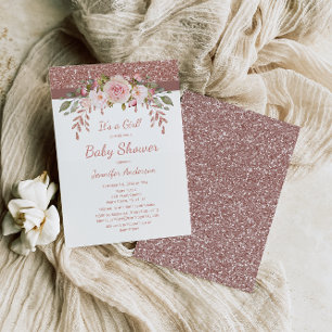 Pink Rose Gold Glitter Girl Baby Shower Invitation