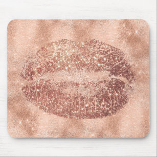 Pink Rose Gold Glitter Girly  Lips Kiss Red Bean Mouse Pad