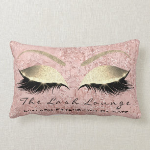 Pink Rose Gold Glitter Glam Makeup Lashes Beauty Lumbar Cushion