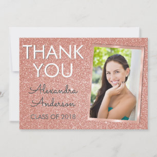 Pink Rose Gold Glitter Graduation Thank You Card