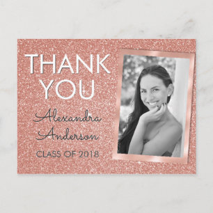 Pink Rose Gold Glitter Graduation Thank You Postcard