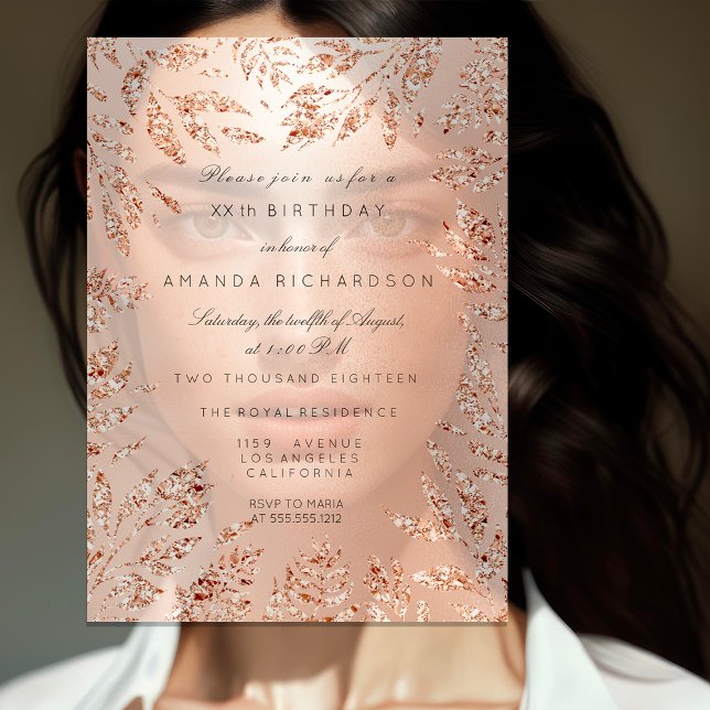 Pink Rose Gold Glitter Leafs Floral Frame Crystal Invitation (Pink Rose Gold Glitter Leafs Floral Frame Crystal Invitation)