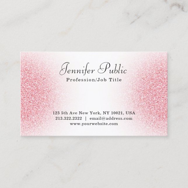 Pink Rose Gold Glitter Modern Elegant Professional Business Card (Front)