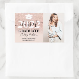 pink rose gold glitter ombre photo graduation rectangular sticker