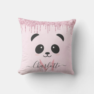 Pink rose gold glitter panda face cushion
