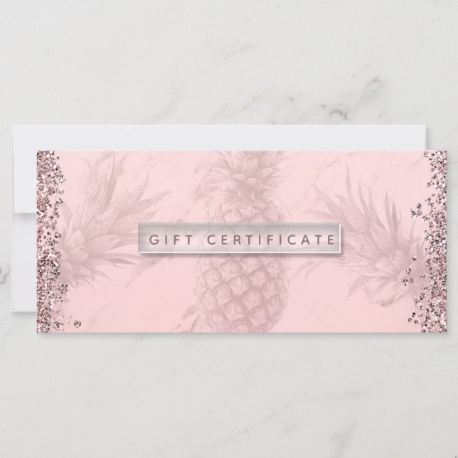 Pink Rose Gold Glitter Pineapple Gift Certificate (Front)