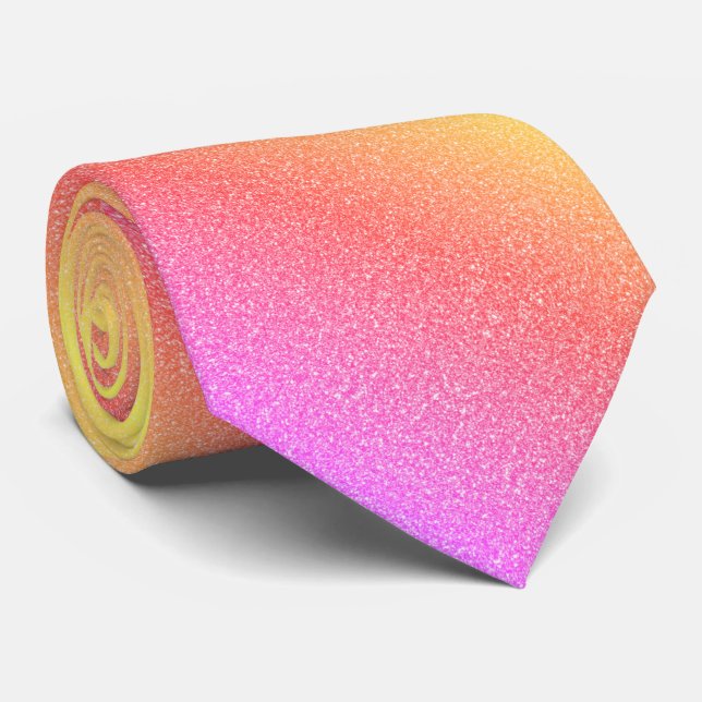 Pink Rose Gold Glitter Purple Yellow Ombre Bright Tie (Rolled)