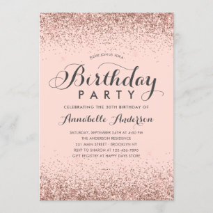 Pink Rose Gold Glitter Sparkle Any Age Birthday Invitation