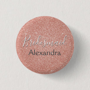 Pink Rose Gold Glitter & Sparkle Bridesmaid 3 Cm Round Badge