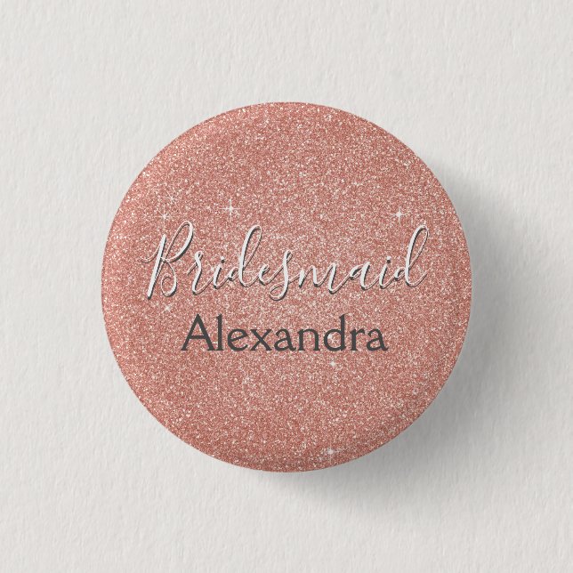 Pink Rose Gold Glitter & Sparkle Bridesmaid 3 Cm Round Badge (Front)