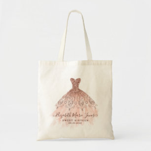 Pink Rose Gold Glitter Sparkle Dress Birthday Tote Bag
