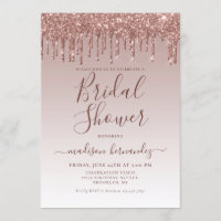 Pink Rose Gold Glitter Sparkle Drips Bridal Shower