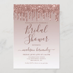 Pink Rose Gold Glitter Sparkle Drips Bridal Shower Invitation