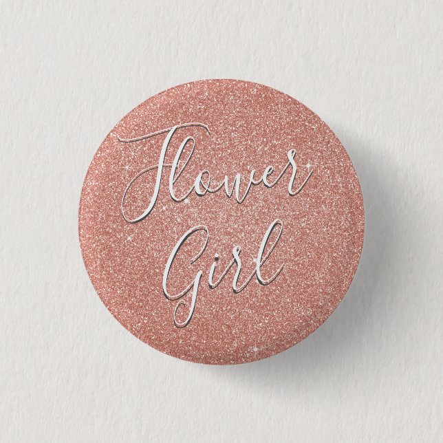 Pink Rose Gold Glitter & Sparkle Flower Girl 3 Cm Round Badge (Front)