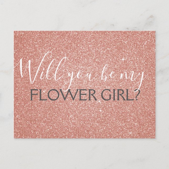Pink Rose Gold Glitter & Sparkle Flower Girl Invitation Postcard (Front)