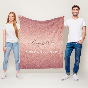 Pink rose gold glitter sparkle glam mum monogram fleece blanket