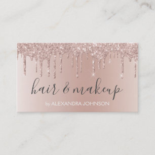 Pink Rose Gold Glitter Sparkle Hair Makeup Business Card